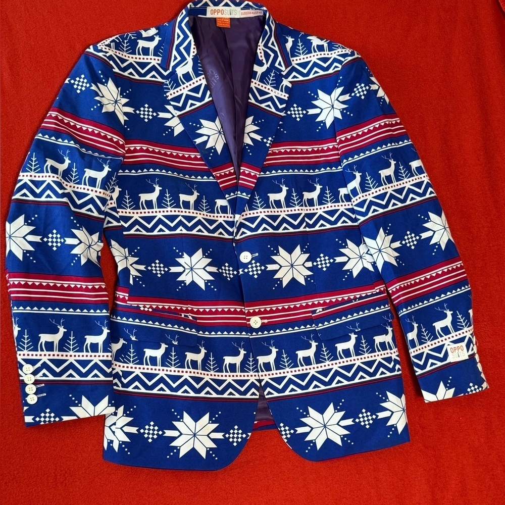 OppoSuits "The Rudolph" Men's 3 Pc Ugly Sweater Theme Sz 40 Jacket, Pants & Tie